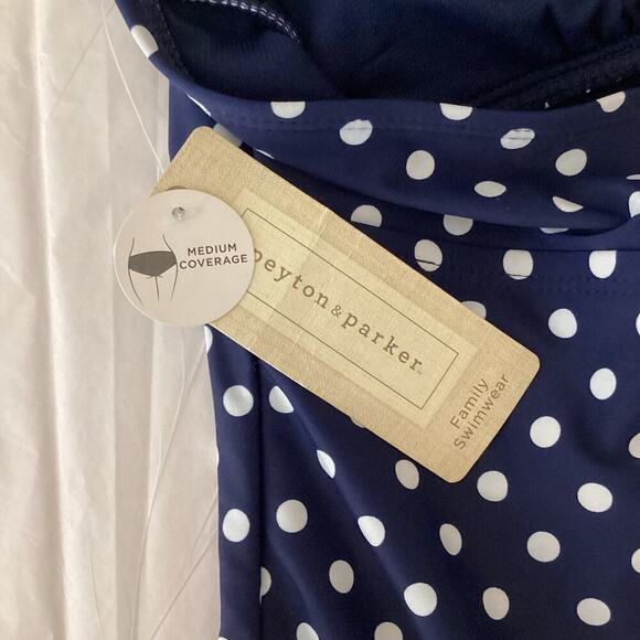 Peyton & Parker One Piece Swimsuit XXL Navy White Polka Dot Halter Top NWT - Picture 3 of 7